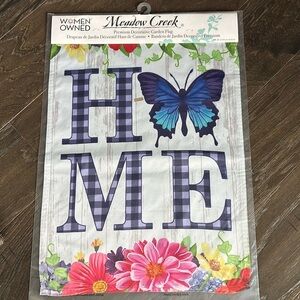 Meadow Creek Decorative Garden Flag HOME Butterfly, flowers, checkered pattern